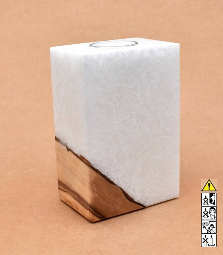 Kerze mit Holz Unikat Quader 70 x 100 x 150 mm mit 1 x Teelicht Nr: 5