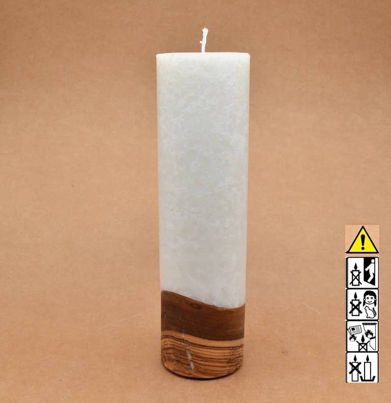 Kerze mit Holz Unikat Rund 70 x 250 mm mit Docht Nr.: 6
