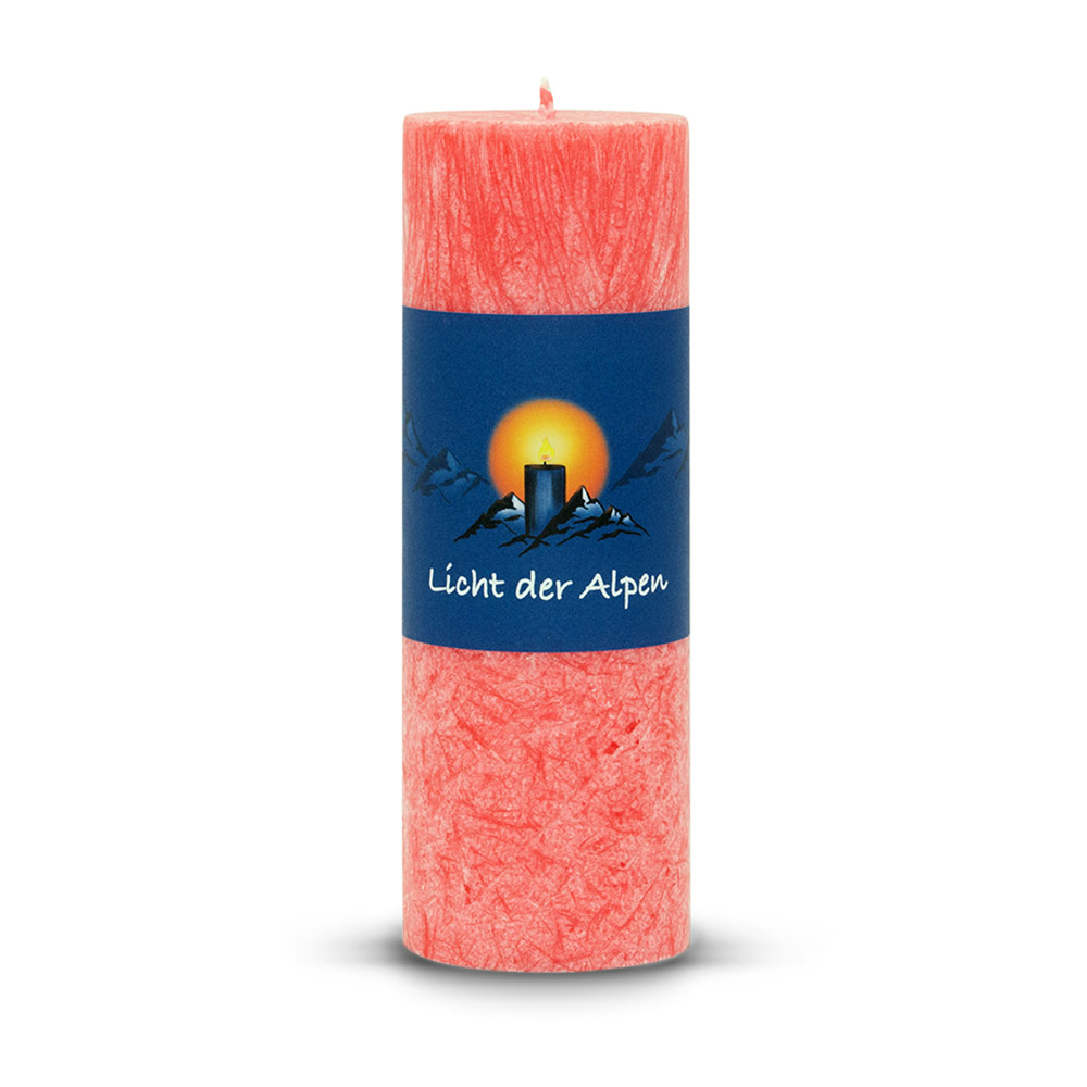 Allgäuer Heilkräuter Duftkerze. Licht der Alpen - Die Blumige in der Farbe orange - jetzt in unserem Kerzen Onlineshop kaufen.