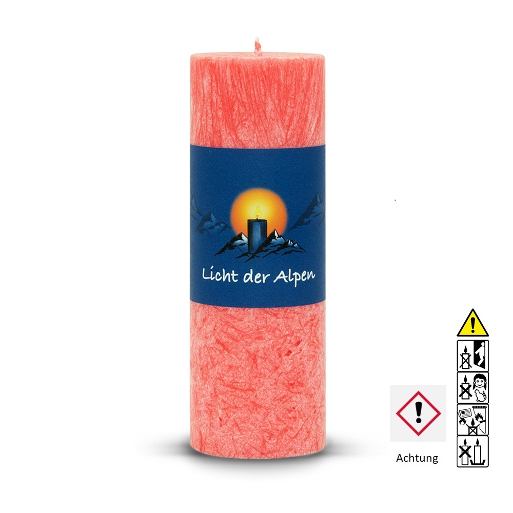 Allgäuer Heilkräuter Duftkerze. Licht der Alpen - Die Blumige in der Farbe orange - jetzt in unserem Kerzen Onlineshop kaufen.