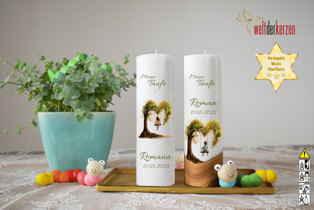 Taufkerze  Ø 6 oder 7 x 25 cm "Herzbaum" Taufkerze  Ø 6 oder 7 x 25 cm "Herzbaum"