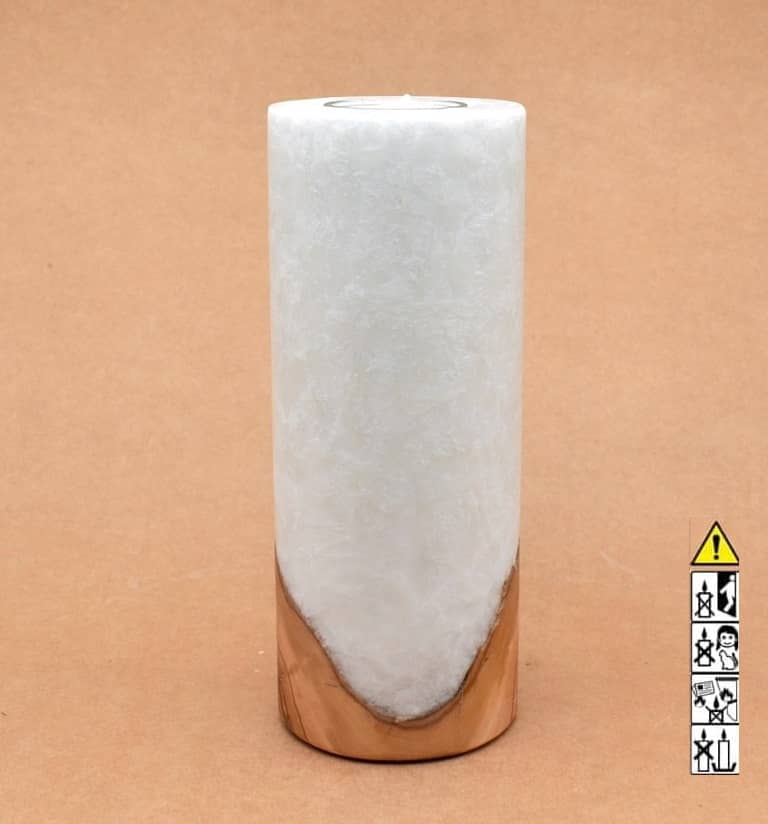 Kerze mit Holz Unikat Rund 80 x 200 mm mit Teelicht Nr.: 23