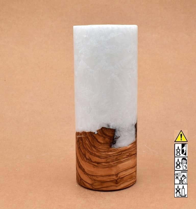 Kerze mit Holz Unikat Rund 80 x 200 mm mit Teelicht Nr.: 23