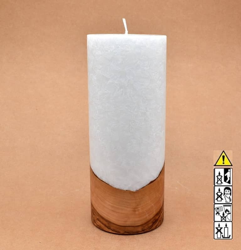 Kerze 100x250mm mit Holzelement, Individuelle, persönliche Hochzeitskerze  Holzkerze, Rund Stearinoptik, Hochzeitskerze mit Teelicht im Kerzen online Shop für Hochzeiten bestellen, günstig kaufen.