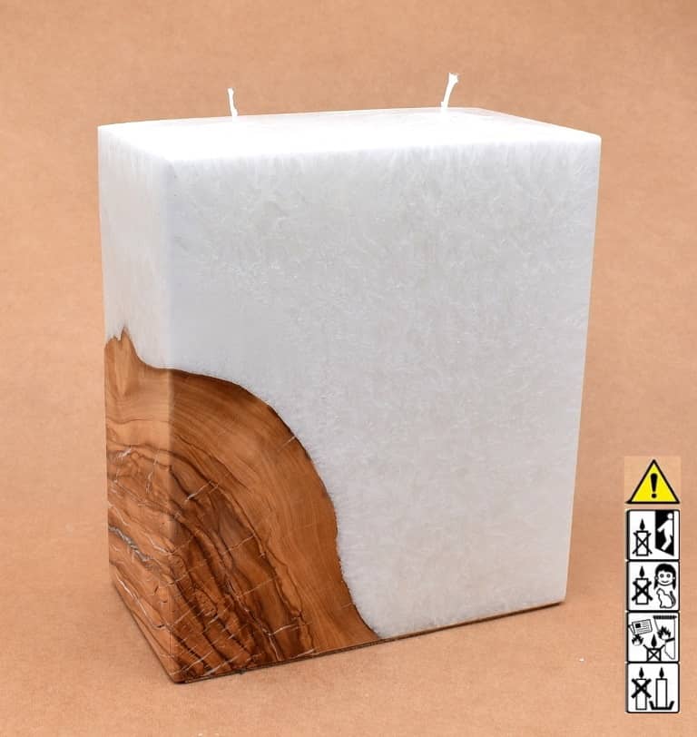 Kerze mit Holz Unikat Quader 95 x 175 x 200 mm 1 x Holz 2 x Docht Nr.: 2