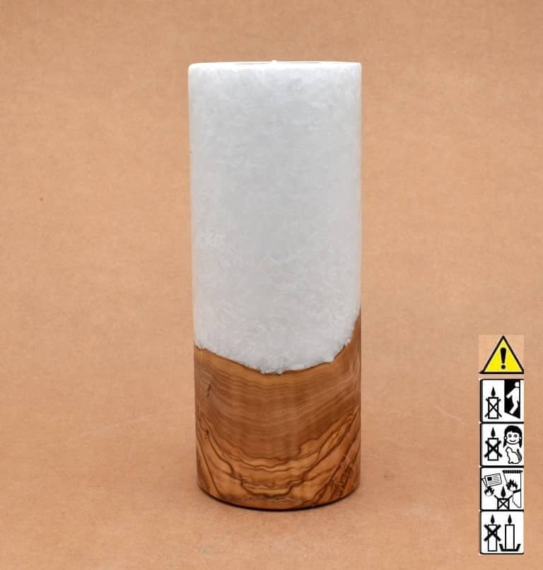 Kerze mit Holz Unikat Rund 80 x 200 mm mit Teelicht Nr.: 28