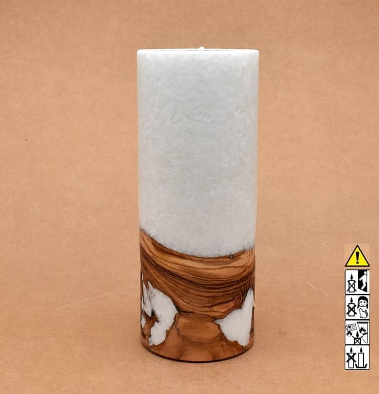 Kerze mit Holz Unikat Rund 80 x 200 mm mit Teelicht Nr.: 28