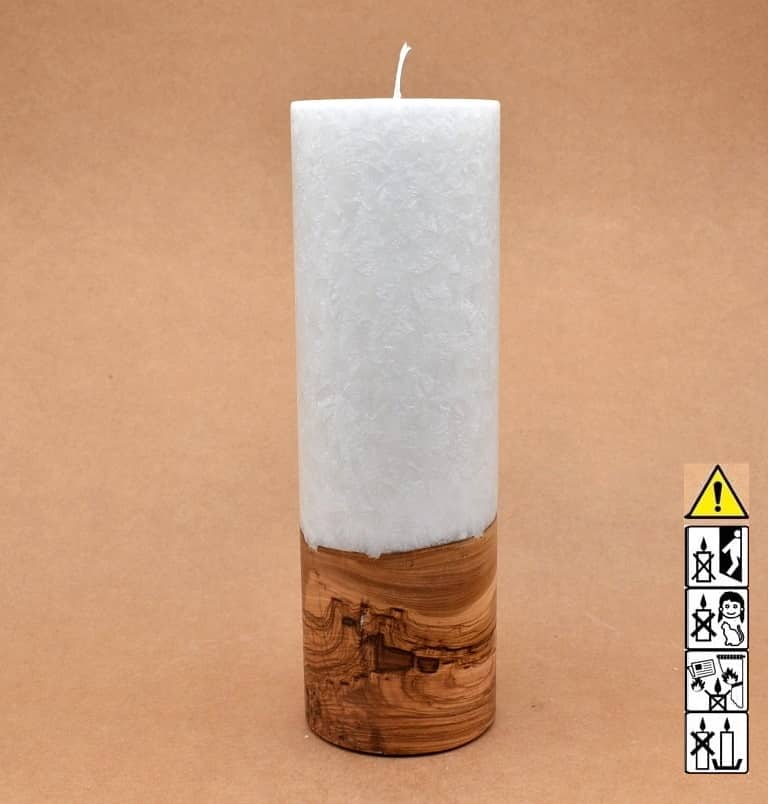Kerze 80x250mm mit Holzelement, Individuelle, persönliche Hochzeitskerze  Holzkerze, Rund Stearinoptik, Hochzeitskerze mit Teelicht im Kerzen online Shop für Hochzeiten bestellen, günstig kaufen.