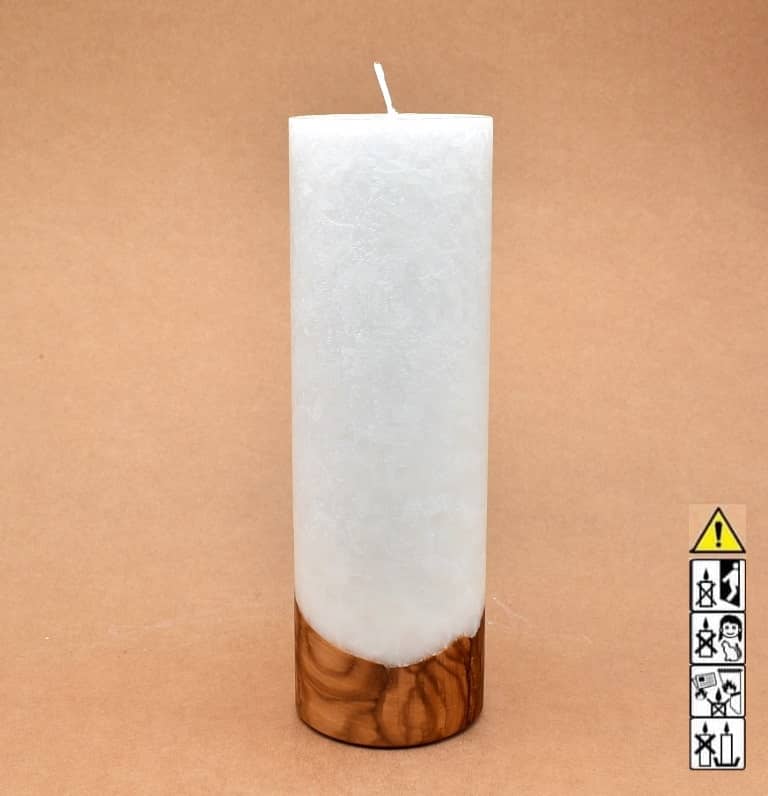 Kerze 80x250mm mit Holzelement, Individuelle, persönliche Hochzeitskerze  Holzkerze, Rund Stearinoptik, Hochzeitskerze mit Teelicht im Kerzen online Shop für Hochzeiten bestellen, günstig kaufen.