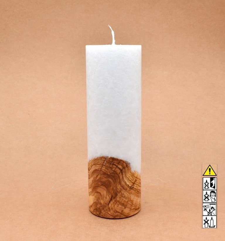 Kerze 80x250mm mit Holzelement, Individuelle, persönliche Hochzeitskerze  Holzkerze, Rund Stearinoptik, Hochzeitskerze mit Teelicht im Kerzen online Shop für Hochzeiten bestellen, günstig kaufen.