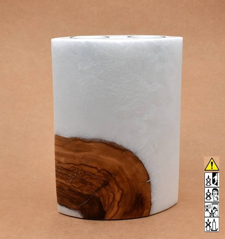 Kerze mit Holzelement, Individuelle, persönliche Hochzeitskerze  Holzkerze, Rund Stearinoptik, Hochzeitskerze mit Teelicht im Kerzen online Shop für Hochzeiten bestellen, günstig kaufen.