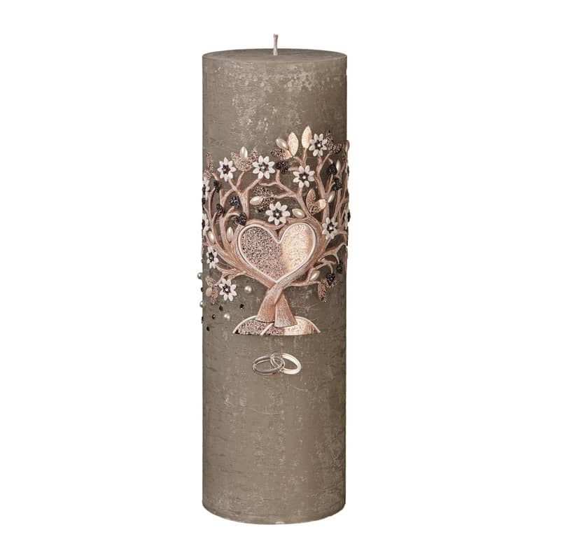 Hochwertige individuelle Hochzeitskerze für die Trauung Lebensbaum Rundkerze rustica taube 250 x 80 mm