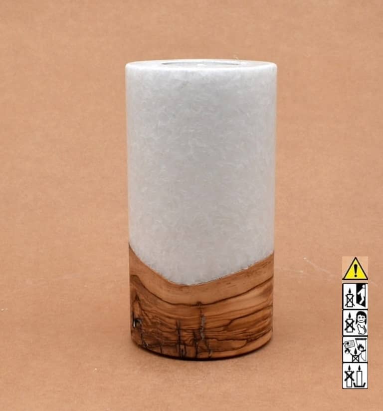 Kerze mit Holz Unikat Rund 80 x 150 mm mit Teelicht Nr.: 13
