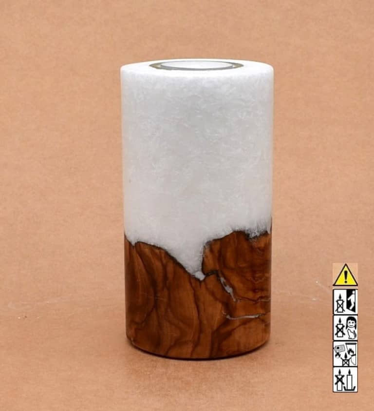 Kerze mit Holz Unikat Rund 80 x 150 mm mit Teelicht Nr.: 13