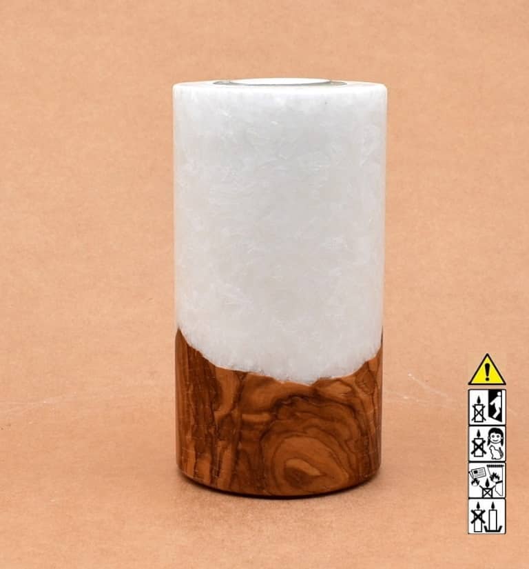 Kerze mit Holz Unikat Rund 80 x 150 mm mit Teelicht Nr.: 13