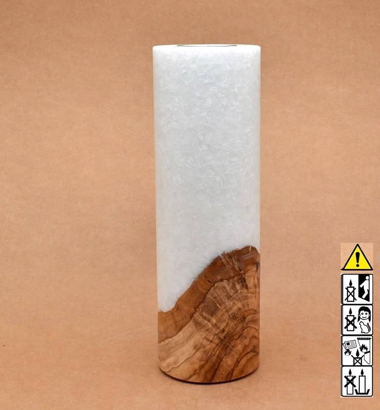 Kerze 80x250mm mit Holzelement, Individuelle, persönliche Hochzeitskerze  Holzkerze, Rund Stearinoptik, Hochzeitskerze mit Teelicht im Kerzen online Shop für Hochzeiten bestellen, günstig kaufen.