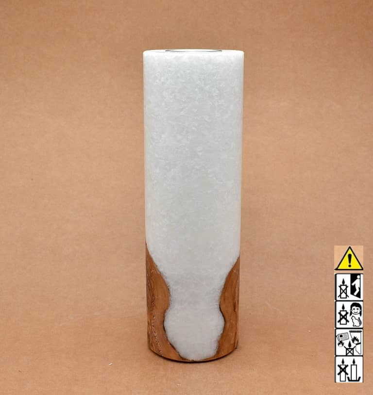 Kerze 80x250mm mit Holzelement, Individuelle, persönliche Hochzeitskerze  Holzkerze, Rund Stearinoptik, Hochzeitskerze mit Teelicht im Kerzen online Shop für Hochzeiten bestellen, günstig kaufen.