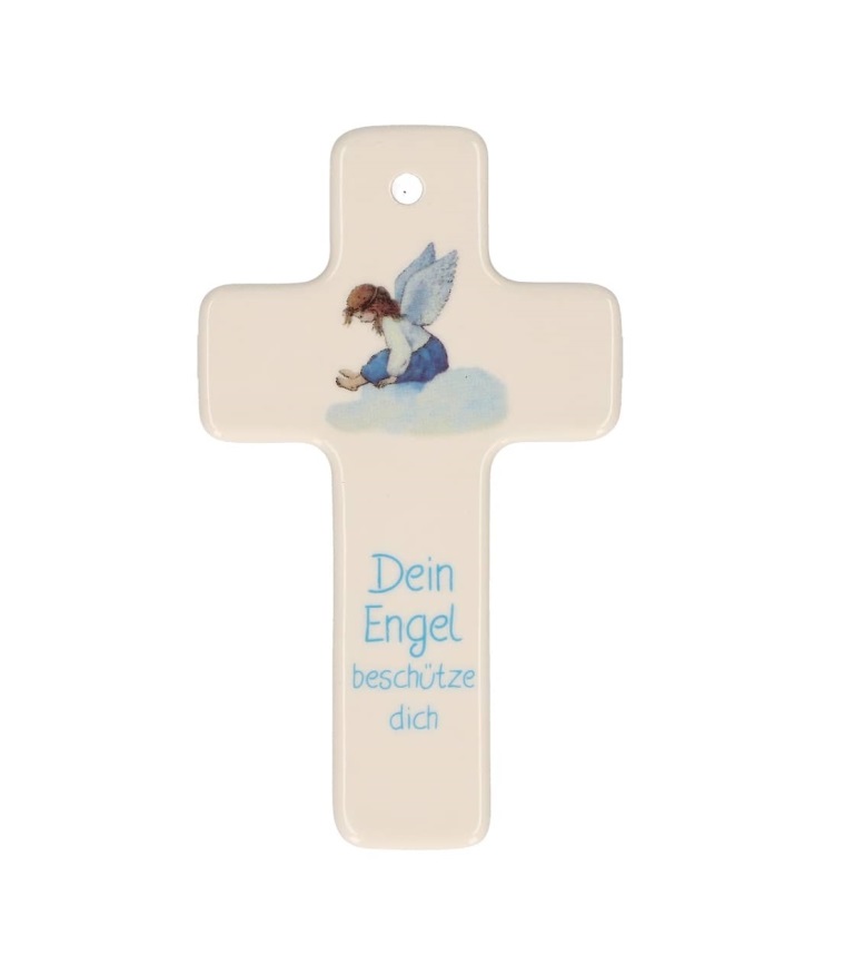Porzellankreuz - Dein Engel beschütze dich - 11 x 6,5 cm