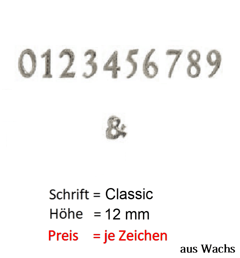 Zahl (Preis je Zahl) Echtwachs in Silber "Classic" in 12 mm.