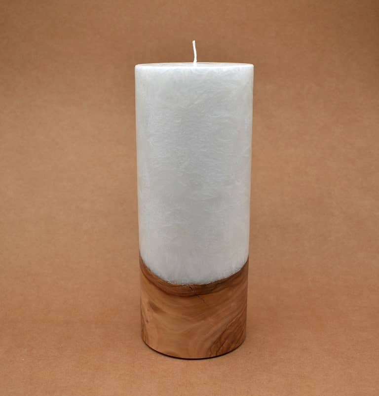 Kerze mit Holz Unikat Rund 100 x 250 mm mit Docht Nr.: 8