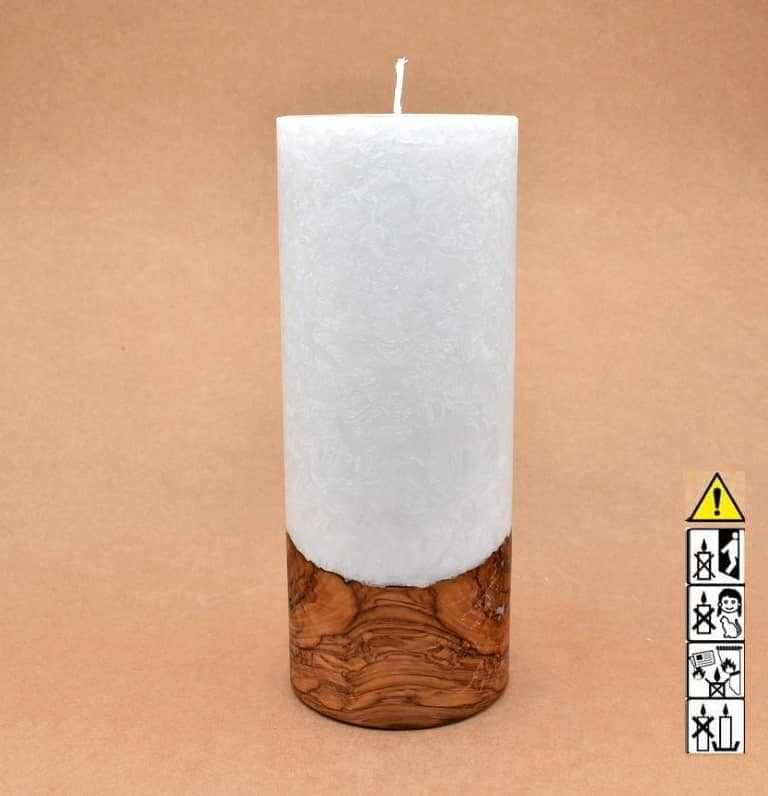 Kerze mit Holz Unikat Rund 100 x 250 mm mit Docht Nr.: 8