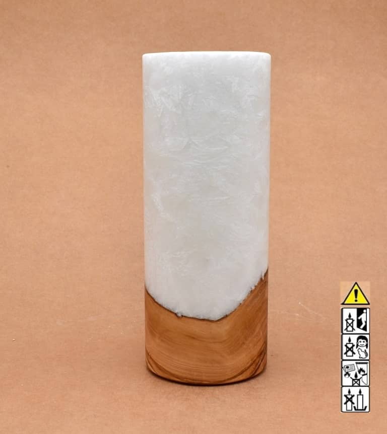Kerze mit Holz Unikat Rund 80 x 200 mm mit Teelicht Nr.: 25