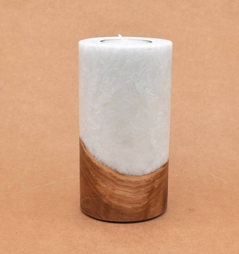 Kerze mit Holz Unikat Rund 80 x 150 mm mit Teelicht Nr.: 4