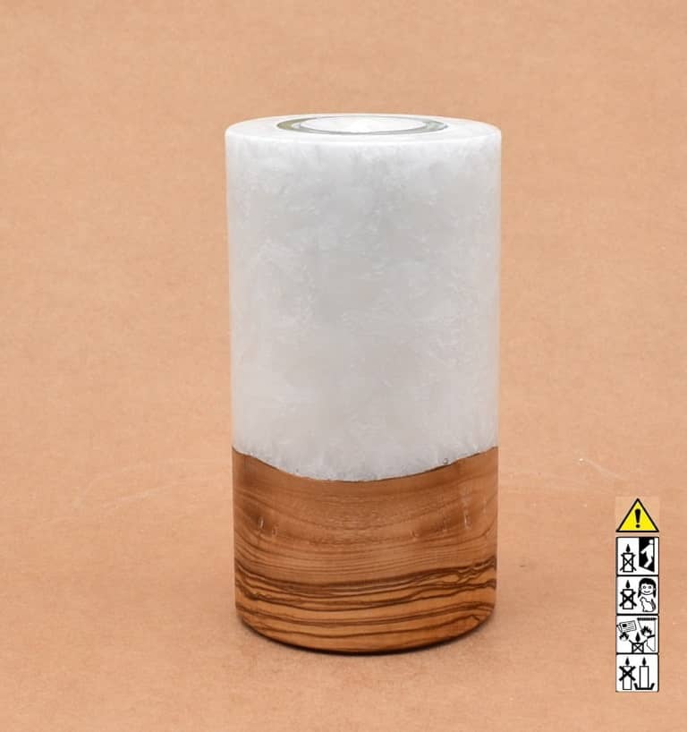 Kerze mit Holz Unikat Rund 80 x 150 mm mit Teelicht Nr.: 4