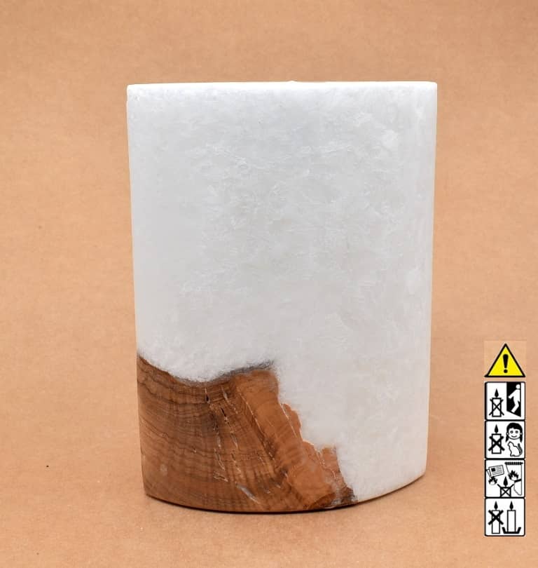 Kerze mit Holz Individuelle, perönliche Hochzeitskerze  Oval Kanten spitz  mit Teelicht im Kerzen online Shop für Hochzeiten bestellen, günstig kaufen.