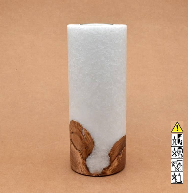 Kerze mit Holz Unikat Rund 80 x 200 mm mit Teelicht Nr.: 25