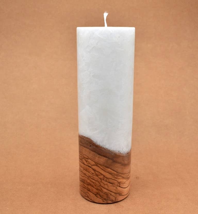 Kerze mit Holz Unikat Rund 80 x 250 mm mit Docht Nr.: 5