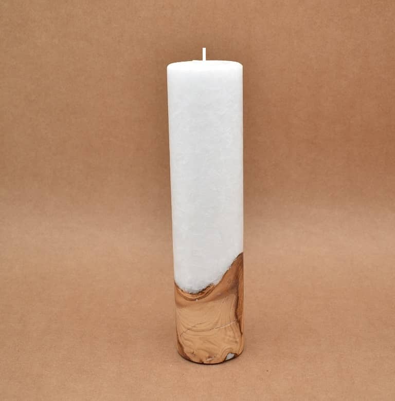 Kerze mit Holz Unikat Rund 60 x 250 mm ohne Teelichteinsatz Nr. 6