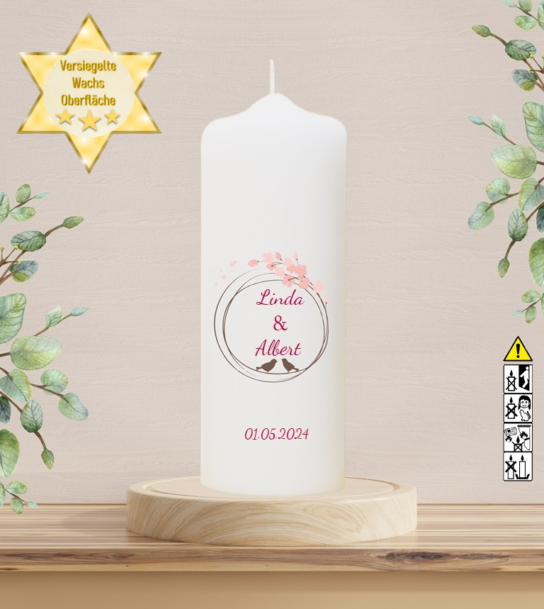 Personalisierte Hochzeitskerze "Vogelpaar 1" 25 cm Personalisierte Hochzeitskerze "Vogelpaar 1" 25 cm