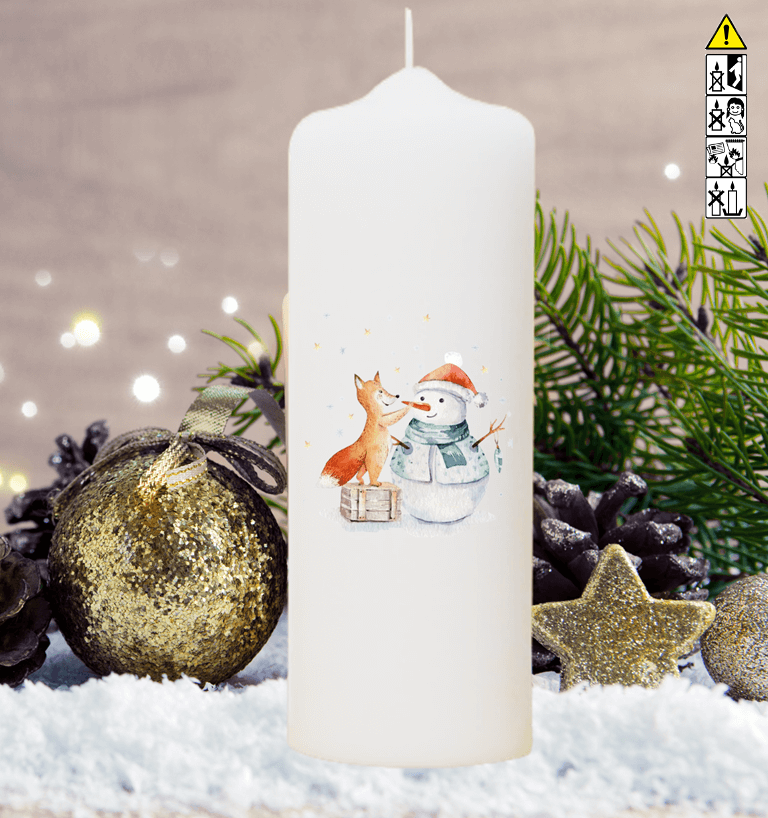 Adventskranzkerzen "Fuchs baut Schneemann" Adventskranzkerzen "Fuchs baut Schneemann"