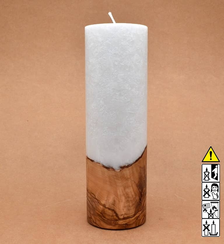 Kerze 80x250mm mit Holzelement, Individuelle, persönliche Hochzeitskerze  Holzkerze, Rund Stearinoptik, Hochzeitskerze mit Teelicht im Kerzen online Shop für Hochzeiten bestellen, günstig kaufen.
