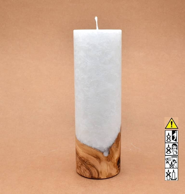 Kerze 80x250mm mit Holzelement, Individuelle, persönliche Hochzeitskerze  Holzkerze, Rund Stearinoptik, Hochzeitskerze mit Teelicht im Kerzen online Shop für Hochzeiten bestellen, günstig kaufen.