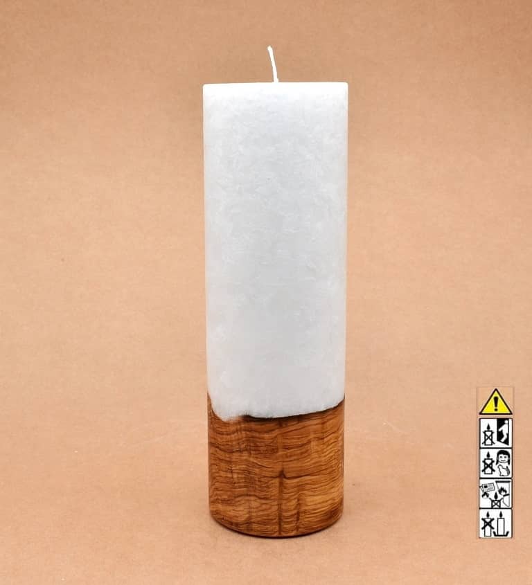 Kerze 80x250mm mit Holzelement, Individuelle, persönliche Hochzeitskerze  Holzkerze, Rund Stearinoptik, Hochzeitskerze mit Teelicht im Kerzen online Shop für Hochzeiten bestellen, günstig kaufen.