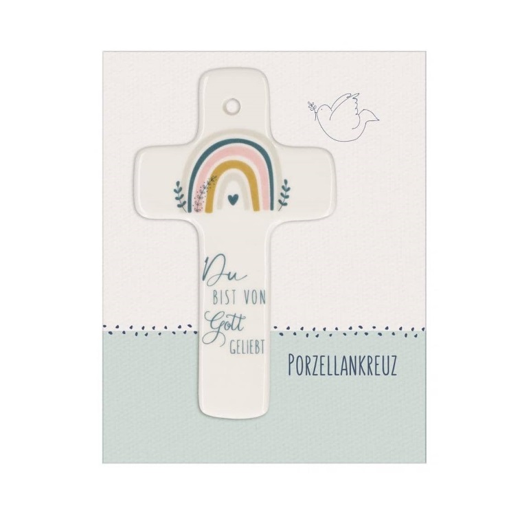 Porzellankreuz - Du bist von Gott geliebt - 11 x 6,5 cm