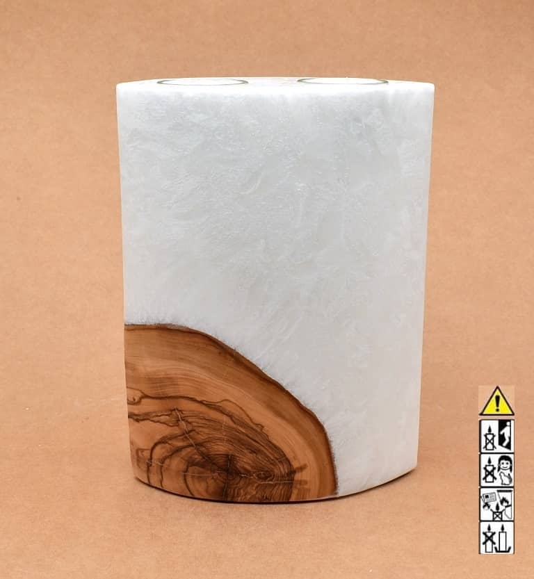Kerze mit Holzelement, Individuelle, persönliche Hochzeitskerze  Holzkerze, Rund Stearinoptik, Hochzeitskerze mit Teelicht im Kerzen online Shop für Hochzeiten bestellen, günstig kaufen.