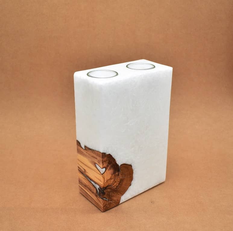 Kerze mit Holz Unikat Quader 140 x 70 x 210 mm 2 x Teelicht Nr 6