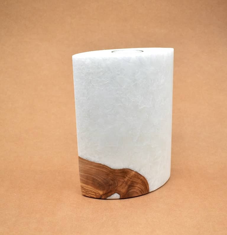 Kerze mit Holz Unikat Oval Kanten spitz 210 x 140 x 80 mm 1 x Teelicht Nr.: 1