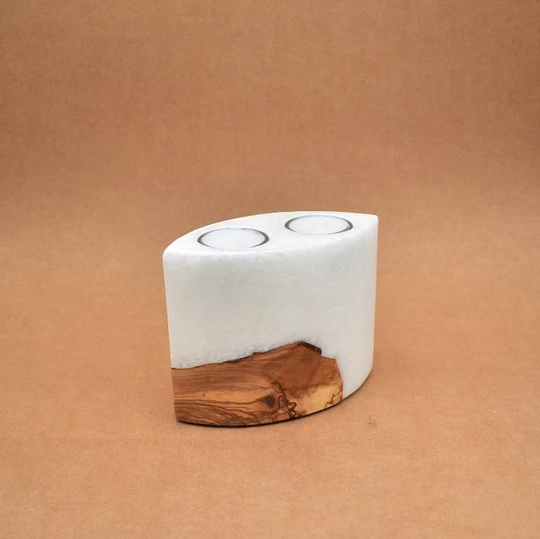 Kerze mit Holz Unikat Oval 80 x 140 x 120 mm Nr.1