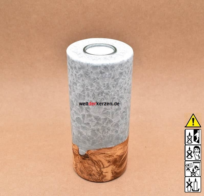 Kerze mit Holzelement, Unikat Holzkerze, Rund Stearinoptik, Kerze mit Teelicht Nummer 131