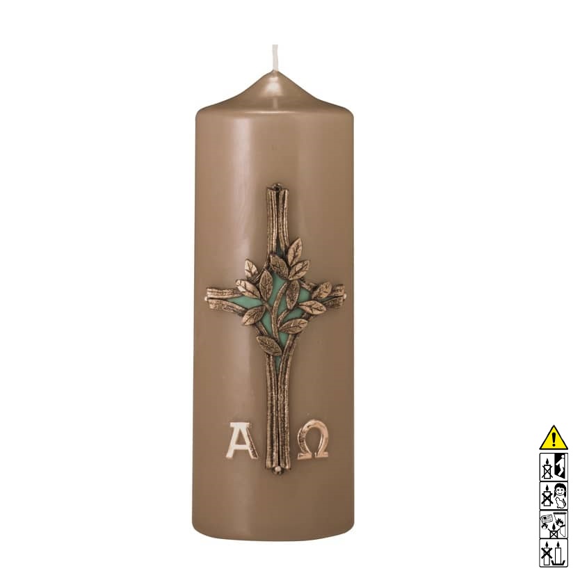 Eine edle Kerze für die Trauer und zum Gedenken portobello Kreuz Bronze Türkis 200 x 70 mm