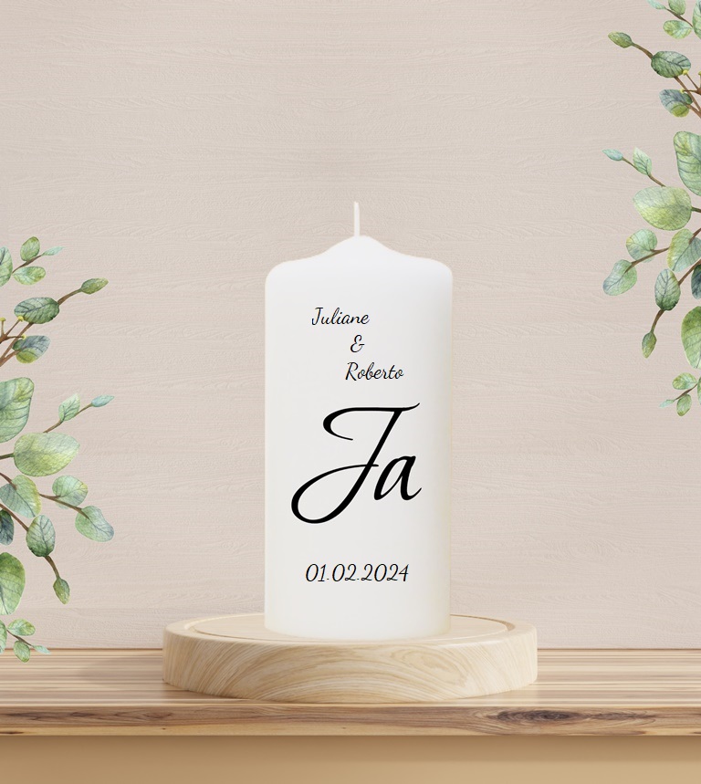 Personalisierte Hochzeitskerze "Ja" 20 cm