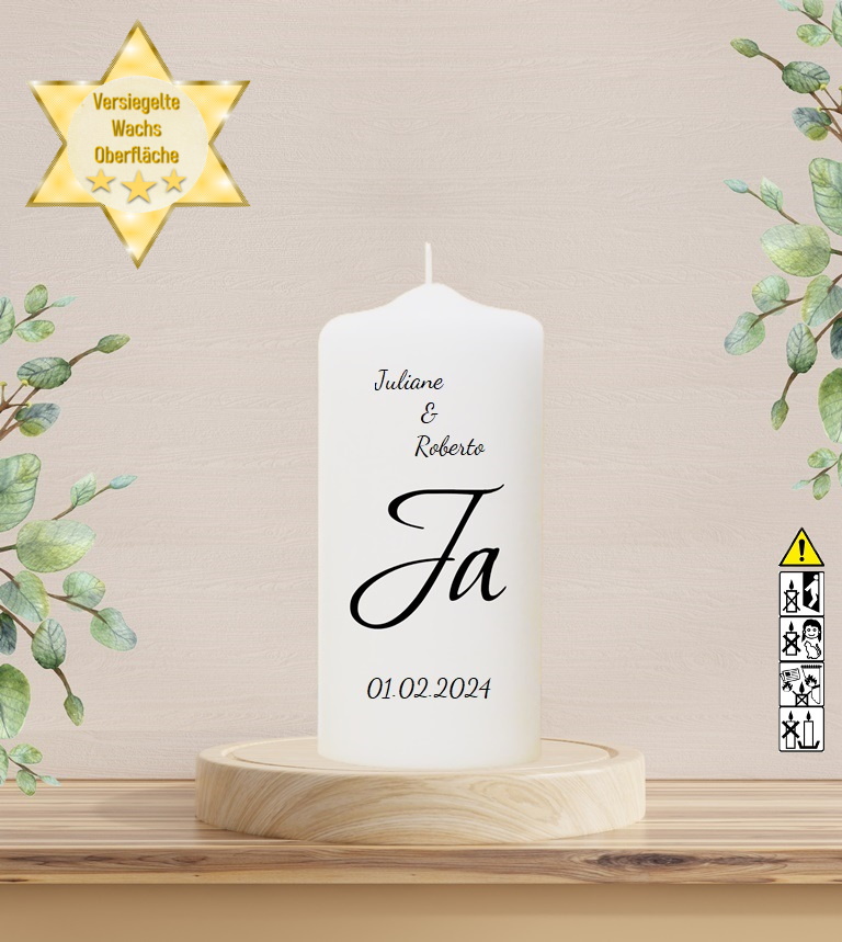 Personalisierte Hochzeitskerze "Ja" 20 cm Personalisierte Hochzeitskerze "Ja" 20 cm