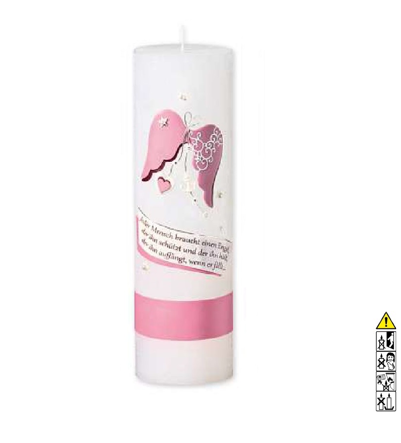 Taufkerze Rustica Herz mit Flügel rosa 250 x 80 mm Taufkerze kaufen mit Motiv Rustica Herz mit Flügel rosa 250 x 80 mm