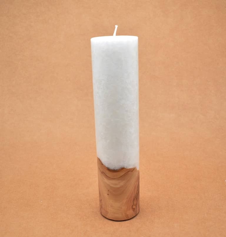 Kerze mit Holz Unikat Rund 60 x 250 mm mit Docht Nr.: 10