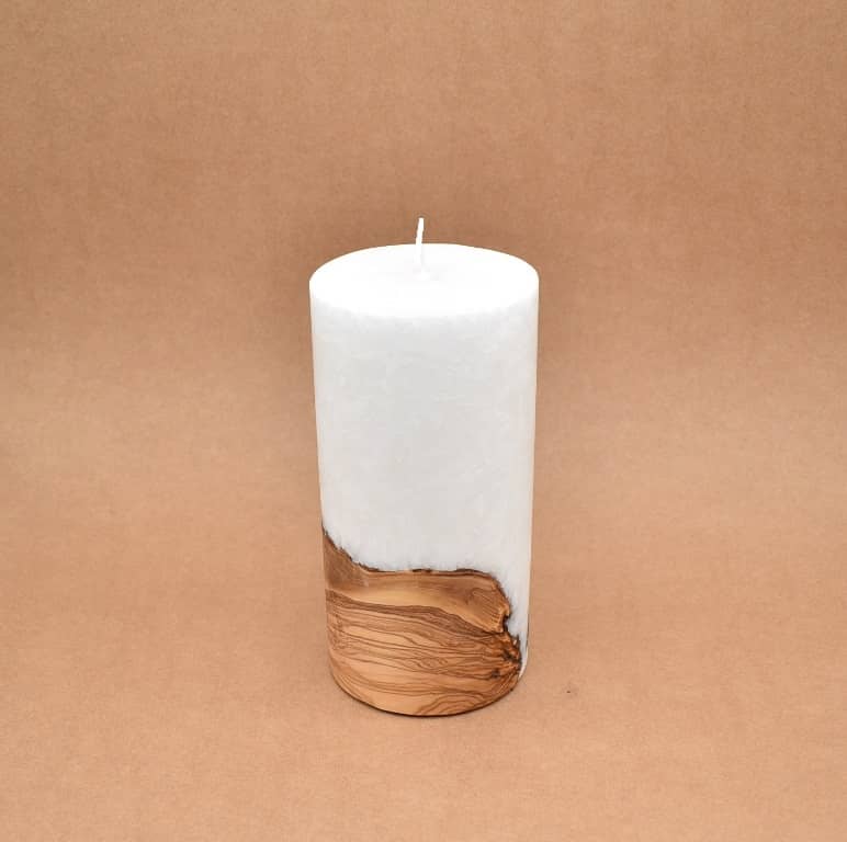 Kerze mit Holz Unikat Rund 100 x 200 mm ohne Teelichteinsatz Nr. 7