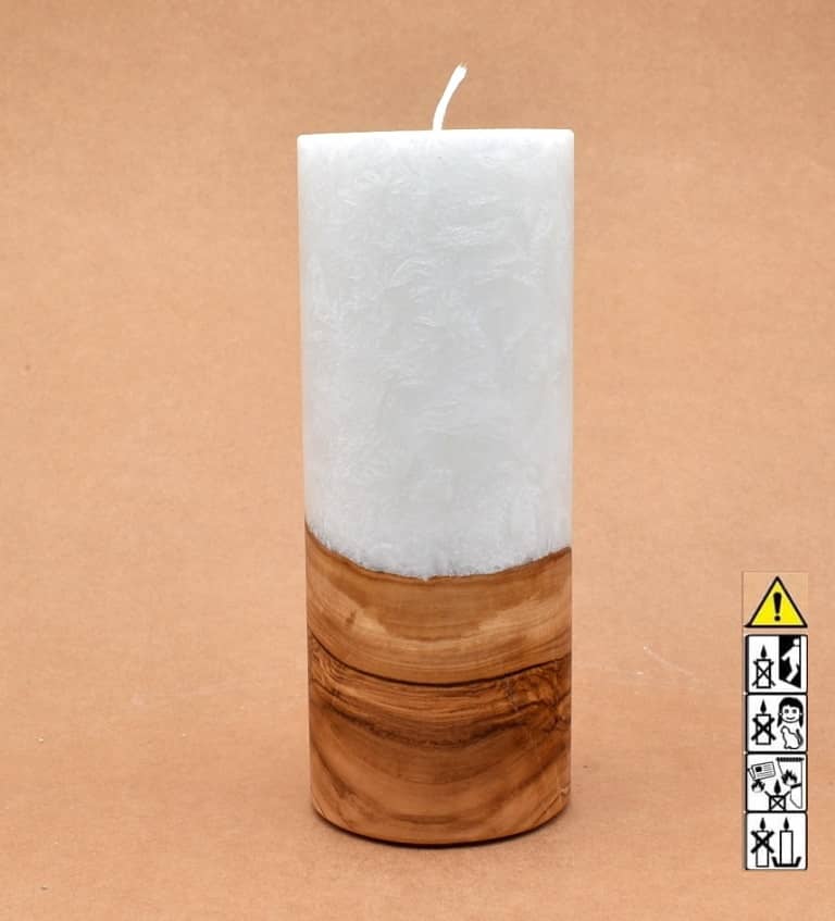 Kerze mit Holz Unikat Rund 80 x 200 mm mit Docht Nr.: 12